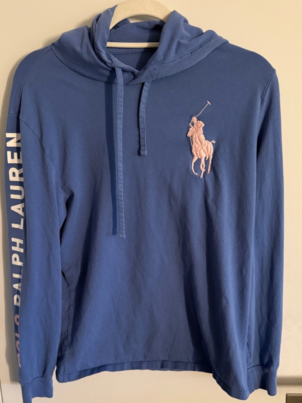 Ralph Lauren Blue Hoodie with Pink Polo Emblem